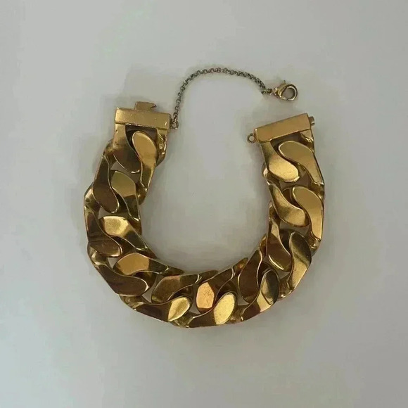 Celine | Chunky Cuban Link ID Gold Bracelet - Gold / Sz M - Picture 7 of 12